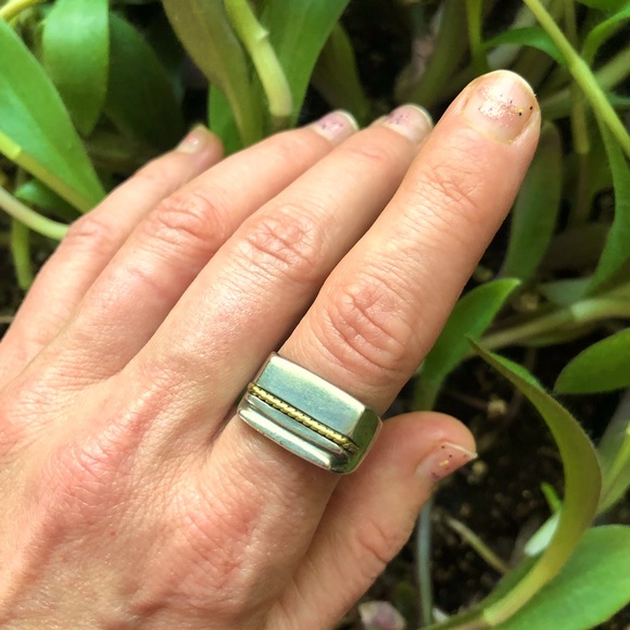 Sterling silver & brass boxy ring, made in Mexico - Picture 2 of 5